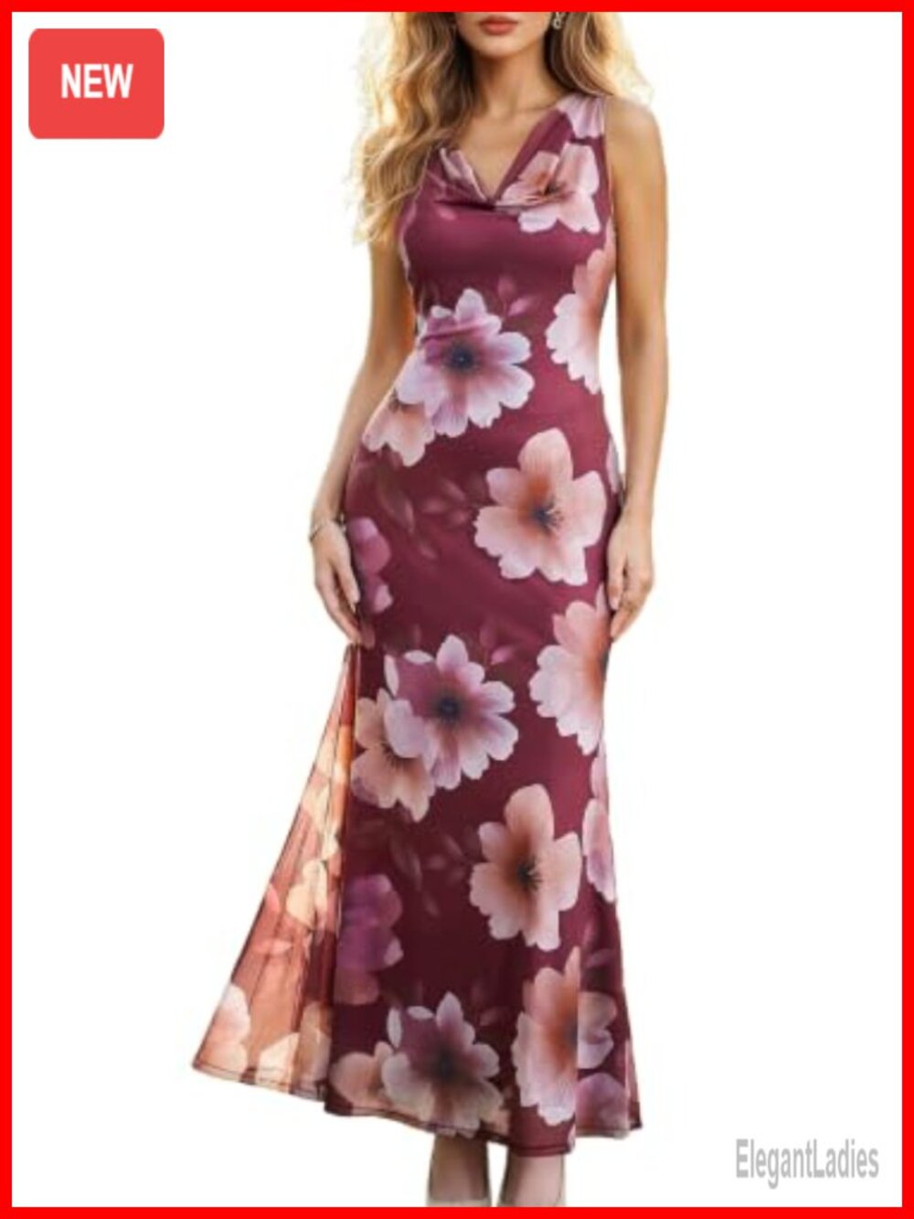 Floral Mesh Mermaid Maxi Formal Wedding Guest Dress